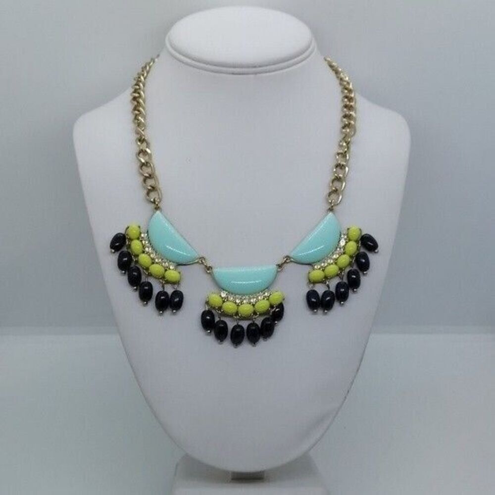 Teal, green and black statement necklace